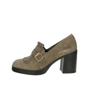 Mocassins à talon bloc en daim taupe pour femme - Product Image 1
