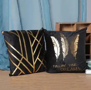 Black Gold Stamping Cushion <strong>Cover</strong> Home <strong>Sofa</strong> Car Decoration Plant Leaves Geometric <strong>Throw</strong> Pillow <strong>Cover</strong> - Product Image 1