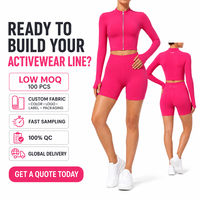 Ensemble de yoga et de sport 2 pièces personnalisé pour femme : veste courte zippée à manches longues avec trous pour les pouces et short cycliste taille haute