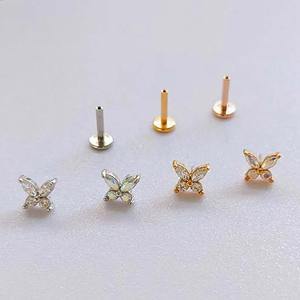 G23 titanio internamente filettato Labret Flat Back cartilagine elica Tragus <span class=keywords><strong>Piercing</strong></span> per il corpo gioielli farfalla zirconi naso anelli - Product Image 3