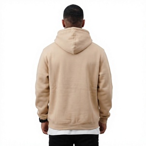 Sweat-shirt à capuche beige pour homme, coupe ample, 100% coton molletonné, pull-over uni, tricoté, coupe-vent, vêtements décontractés d'automne - Product Image 4
