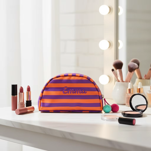 Sac de Maquillage Portable à Fermeture Éclair Brodé Rayé Personnalisé Écologique en Gros pour Filles - Grande Vente - Product Image 5