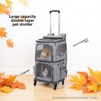 Sac à dos de transport pour chat double couche transfrontalier, poussette pour animaux de compagnie, sac à dos portable pour chat, grande capacité, respirant, détachable, valise-chariot pour animaux