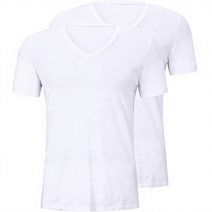 <b>Men's</b> Basic V-Neck Short Sleeve Double <b>Pack</b> <b>T</b>-<b>Shirt</b> Silk Screen Printed Embroidered Solid Color Size Medium <b>White</b> (<b>White</b> 2000) - Product Image 2
