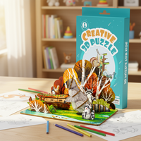 Kit de Modélisme 3D en Bois Diorama Raton Laveur Scène Forêt d'Automne Superposée Bricolage Artisanat Éducatif Décoration de Bureau Cadeau