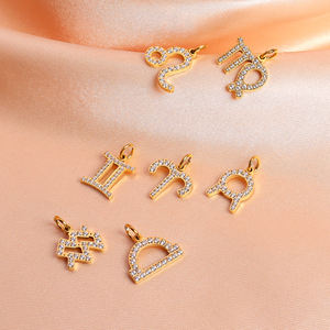 Colgante de diamante de acero inoxidable para fabricación de joyas, signo pequeño del zodiaco, <span class=keywords><strong>2022</strong></span> - Product Image 5