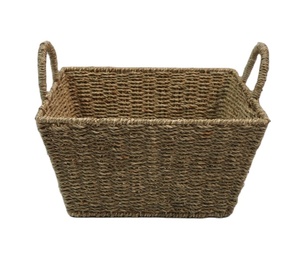 Panier à fleurs rectangulaire en jonc de mer tressé de style européen pour salon, décoration en jacinthe d'eau, rangement en herbe tressée - Product Image 3