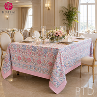 Nappe HuaLai 90x132 pouces en faux coton à imprimé floral champêtre, motif botanique rose poudré, pour table à manger, taille personnalisée