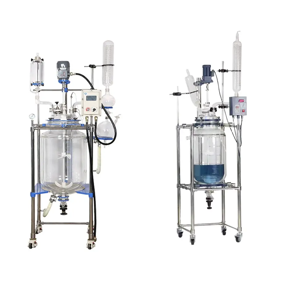 Xianglu Chemical heated vacuum jacketed glass reactor 100 liter glass reactor manufacturer with plc equipment