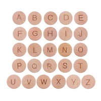 Chaîne de sucette bio pour bébé, accessoires en bois, lettres plates rondes, alphabet anglais, perles en bois de hêtre de 15 mm