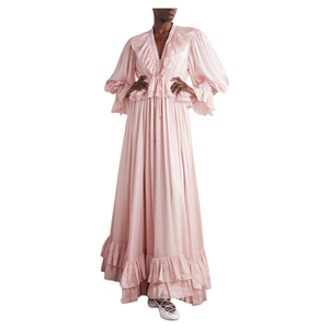 Piste défilé de mode <span class=keywords><strong>rose</strong></span> doux Satin <span class=keywords><strong>robe</strong></span> française dentelle <span class=keywords><strong>robe</strong></span> de mariée parole longueur robes à volants soie-mousseline <span class=keywords><strong>robe</strong></span> de soirée <span class=keywords><strong>robe</strong></span> - Product Image 2
