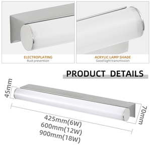 Modern LED Wall Lamp White Rectangular Aluminum Bathroom <b>Vanity</b> <b>Light</b> 3500K Warm White Dimmable Wall-Mounted Fixture - Product Image 5