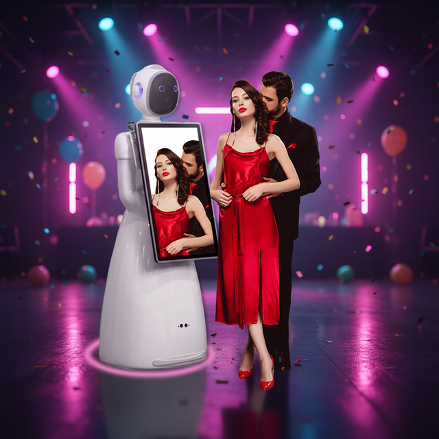 AI-Generated 32-inch Robot Photo Booth with USB/Wi-Fi Connectivity Waterproof for Party & Wedding Events