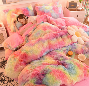 ชุดเครื่องนอน4ชิ้นผ้ากำมะหยี่สีรุ้งมัดย้อมผ้าคอตตอน400TC ผ้านวมคลุมและผ้าปูที่นอนสำหรับฤดูหนาวใช้ในบ้าน - Product Image 2