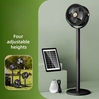 Ventilateur solaire 2-en-1 rechargeable par USB, ventilateur de bureau et sur pied avec lumière LED pour la maison et l'extérieur