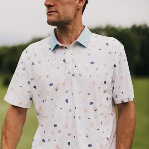 Polo de golf vintage promotionnel grande taille bleu marine avec protection UV, imprimé, de créateur, pour le sport, en solde - Product Image 1