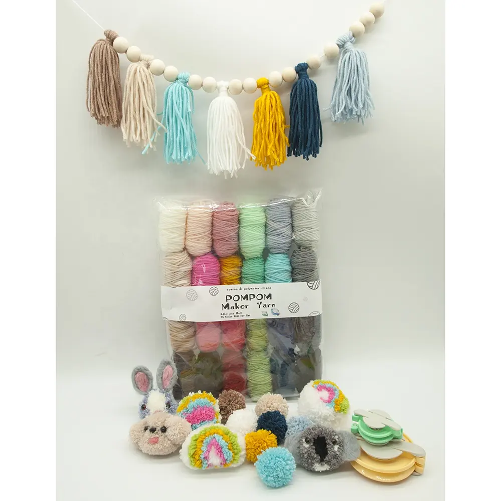 24 grampos de fio de algodão de cores variadas, espetos perfeitos para fabricante de pompom