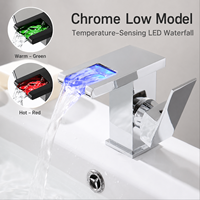 Robinet de lavabo cascade à LED monté sur le comptoir, mitigeur chaud/froid avec capteur de température et éclairage