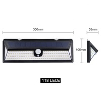 Lampes solaires murales de jardin OEM pour extérieur, 118 LED, étanches IP65, avec détecteur de mouvement, lumière du jour 6000K et design portable
