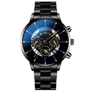 Orologi Classici di Lusso in Lega Dorata con Cinturino in Pelle GENEVA, Orologio da Polso con Data e Calendario, Set di Orologi al Quarzo e Bracciali per Uomo - Product Image 6
