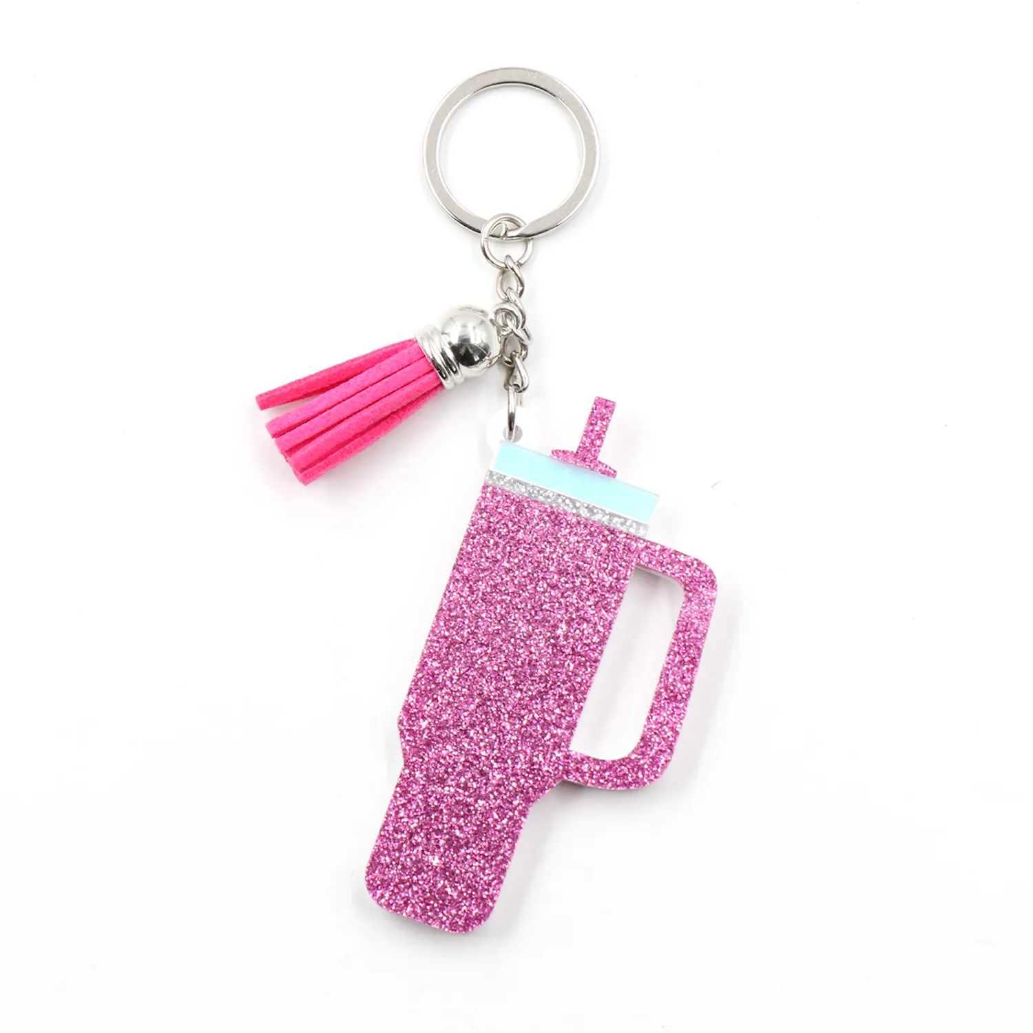 KH1309 여름 인기 아크릴 손으로 만든 술 열쇠 고리 UV 인쇄 양파 분말 텀블링 컵 긴 체인 선물 열쇠 고리