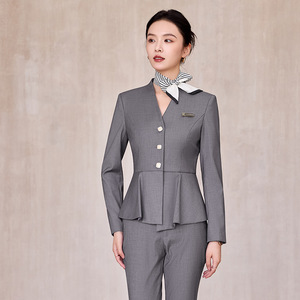 Women's Grey Suit Set Three Quarter Sleeve Anti-Wrinkle Formal Wear For Hotel Receptionists Jewelry Store Beauty Salon Staff - Product Image 2