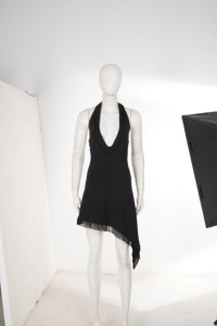 Women <b>Black</b> Halter Deep V Neck Fringe Dress Asymmetrical Hem Sleeveless Backless Slim Fit Sexy Party Club <b>Mini</b> Dress - Product Image 6