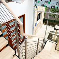 Seitlich Montiertes Edelstahlgeländer mit Holzhandlauf 304 Gebürsteter Spiegelglanz Schwarzer Stabgeländer für Treppen Villa Büro