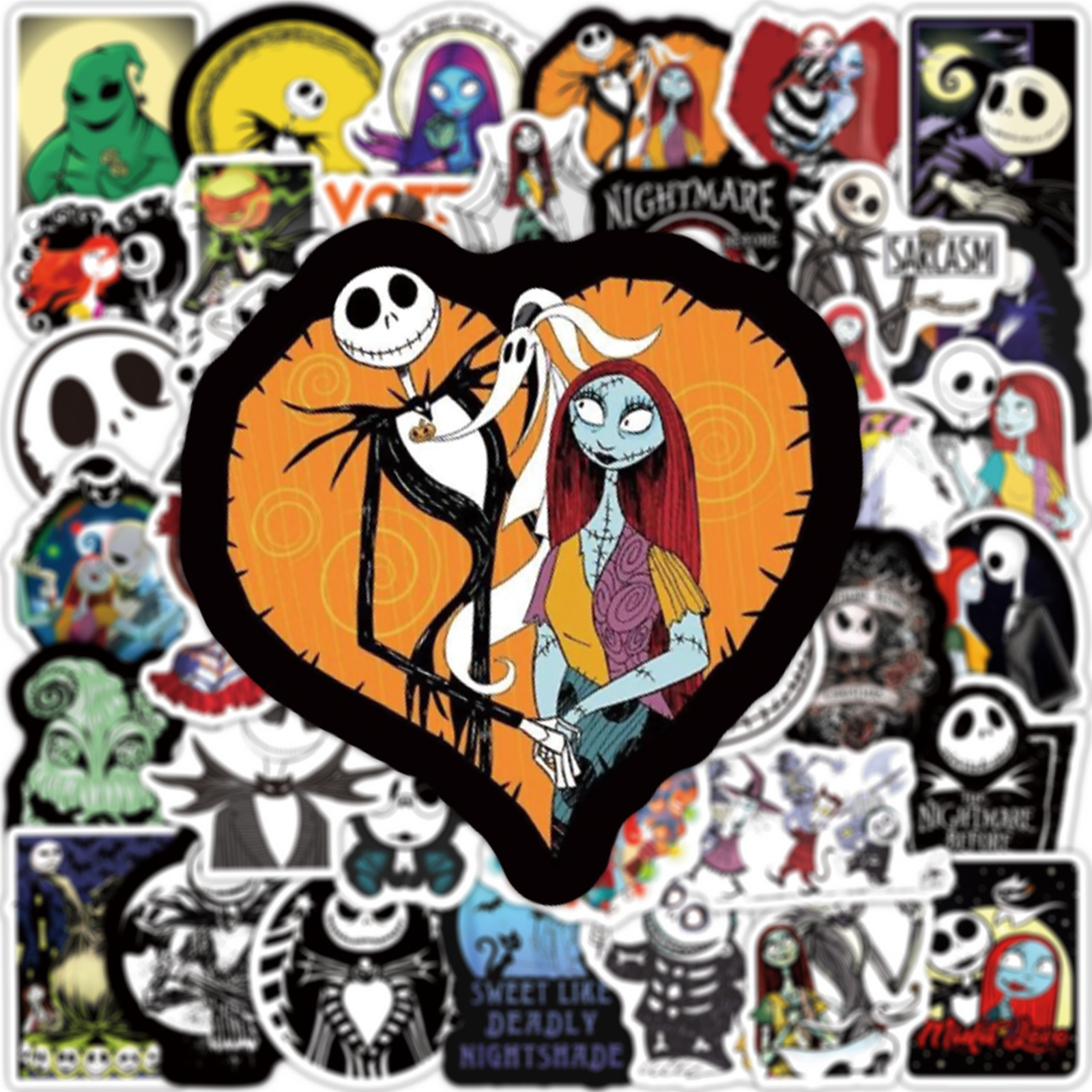 Nightmare Before Christmas Stickers - 50-Pack Halloween Vinyl Decals For Water Bottles & Laptops