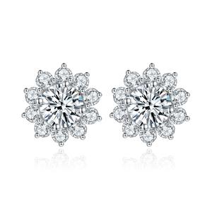 Pendientes de Plata Pura con Diseño de Flor para Mujer, Joyería de Rodio y Silicio, Accesorios de Moda, Venta al por Mayor - Product Image 2