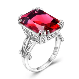 Cincin Batu Permata Antik Victore Ruby 925 Perak Murni Wanita Trendi Merah Perhiasan Pesta Pernikahan