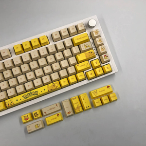 Ensemble de touches de clavier mécanique <span class=keywords><strong>Pikachu</strong></span> jaune en PBT à sublimation 130 touches, touches OEM rouge <span class=keywords><strong>gris</strong></span> Cherry Axis pour configurations personnalisées - Product Image 2