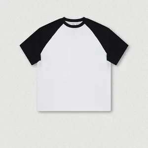 Logo personnalisé Été 285G T-shirt raglan à manches courtes et col rond contrasté vintage surdimensionné pour couple