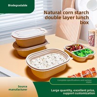 Boîtes à lunch bento jetables biodégradables en amidon de maïs et PLA, personnalisables, à double couche, pour la restauration rapide, la vente à emporter et les services de traiteur