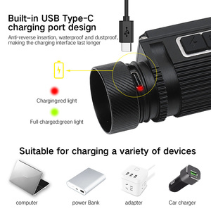 Bán buôn 600 Lumens Đèn pha 4000mAh pin Loại C có thể sạc lại đầu <span class=keywords><strong>Torch</strong></span> 8 chế độ làm việc 200 Meter ánh sáng Khoảng cách đèn pha - Product Image 5