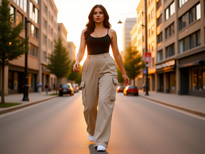 Pantaloni <span class=keywords><strong>Cargo</strong></span> da <span class=keywords><strong>Donna</strong></span> a Vita Alta, Gamba Larga Unisex, Casual con Tasche Multiple - Product Image 6