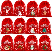 Sacs cadeaux de Noël rouges en gros pour l'exportation, pour bonbons, snacks, pommes, motif dessin animé, fermeture à cordon, impression, série SD04