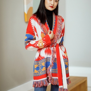 Cárdigan de Invierno para <span class=keywords><strong>Mujer</strong></span>, Diseño Moderno, Envío Inmediato, Manga Larga, Estilo Oversize, con Borlas, Mezcla de <span class=keywords><strong>Lana</strong></span>, Jacquard Vintage - Product Image 5