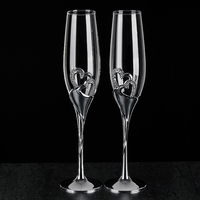 Verre de sécurité noir sans plomb, pour mariages et fêtes, gobelet à double cœur romantique, cannelure en cristal, à champagne sec