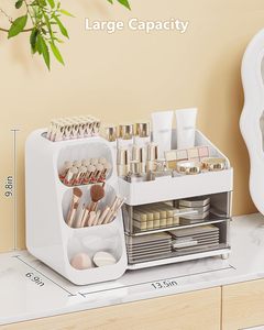 Bathroom Vanity Countertop Makeup Organizer Cosmetic <b>Storage</b> <b>Box</b> with 4 <b>Drawer</b> for Dresser Rotating Clear Skin Care Display Rack - Product Image 4