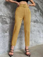 Pantalons tendance pour femmes Y2020, élégants, taille haute, slim, pour le bureau, pour femmes, longueur cheville, décontractés, avec ceinture