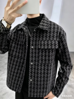 Manteau à carreaux pour homme, printemps et automne, style tendance haut de gamme, coupe ajustée, veste à revers pour homme