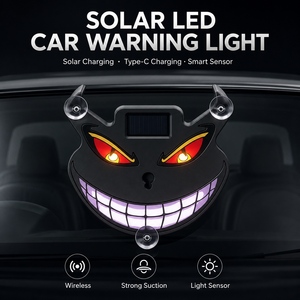 Solar <b>LED</b> Car <b>Light</b> Devil Face Rear Window Lamp with Type-C Charging Vibration Sensor and Suction Cup - Product Image 2