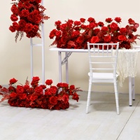 Chemin de table en fleurs artificielles de roses rouges Luckygoods, fleurs artificielles de grande taille, vente en gros pour la décoration de mariage, prix d'usine bon marché