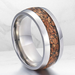 Poya модные ювелирные изделия 8 мм купол мятая древесина инкрустация вольфрам карбид кольца для мужчин - Product Image 1