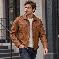 Veste en cuir pour homme à col pointu, boutons-pression, poches poitrine, languettes latérales ajustables, style streetwear décontracté, marque privée