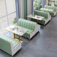 Ensemble Banquette en Cuir Moderne Sur Mesure pour Restaurant, Table et Chaises de Salle à Manger Dorées Motif Marbre pour Café, Cafétéria et Hôtel
