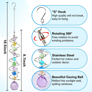 Molinillo de Viento para Jardín, de Acero Inoxidable, con Bola Decorativa y Cola en Espiral, para Colgar en Ventanas, Interior y Exterior, Venta al por Mayor - Product Image 2