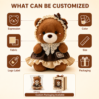 Ours en peluche marron en robe de dentelle et bonnet avec patch 'Love', ours en peluche doux, cadeau
