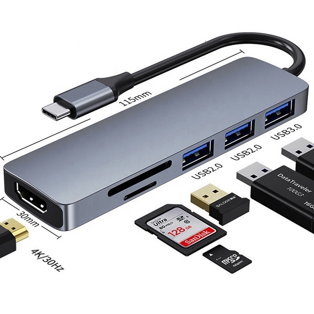 Free Shipping 7 in 1 USB C 3.0 Hub 7ports Data Hub Type C Power Adapter Docking Station Powered USB Flash Drives USB HUB